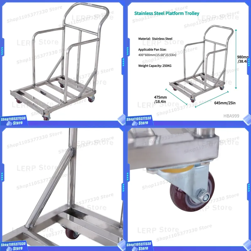 Kitchen Baking Trolley - 980x645x475mm Paslanmaz Çelik Mutfak Pişirme Arabası,