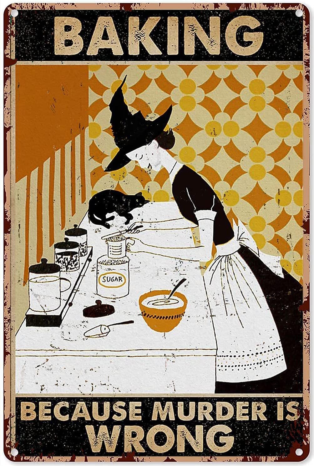 Kitchen Witch Baking - Cadı Fırıncılık Dekorasyonu Mutfak Tabelaları Siyah