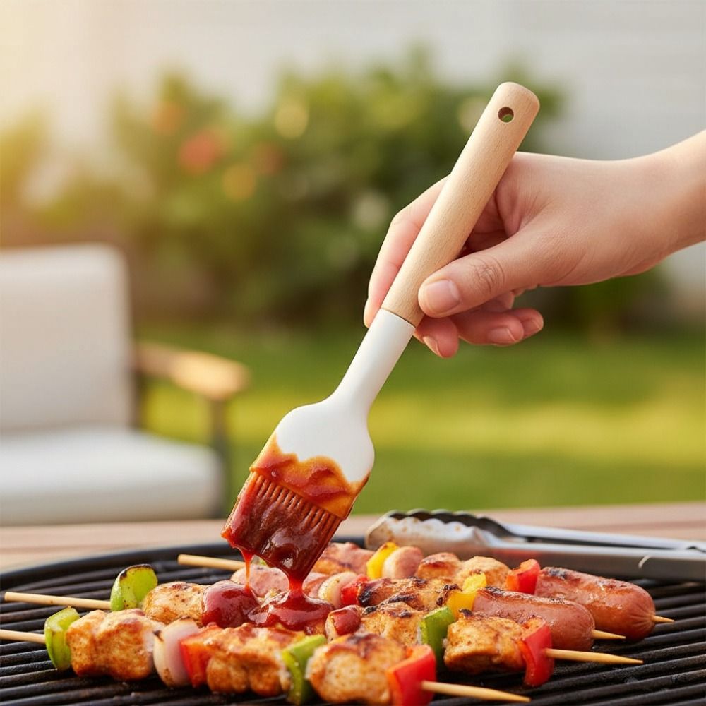 Pastry Brush Silicone - 2 adet ahşap saplı silikon barbekü